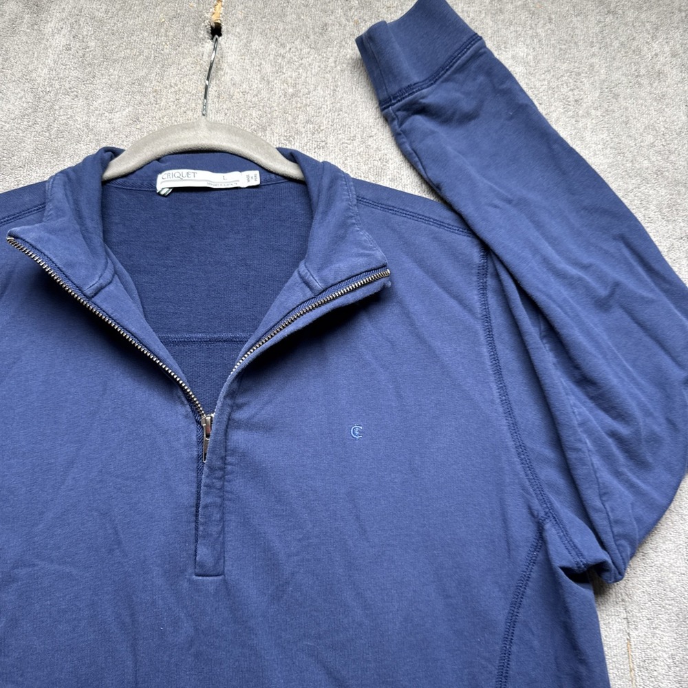 Criquet Men's Blue Pima Cotton 1/4 Zip Pullover Sweater‎ Large Golf Preppy